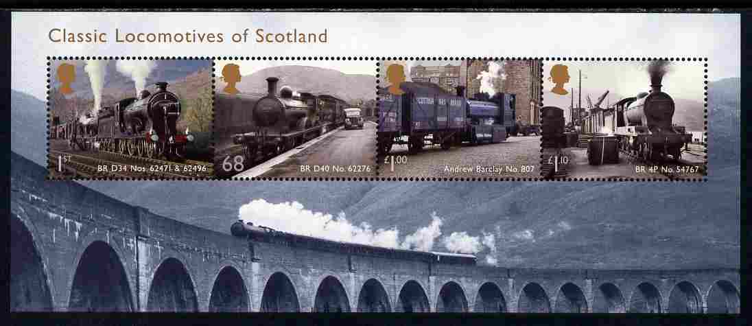 Great Britain 2012 Classic Locomotives of Scotland perf m/sheet unmounted mint, stamps on railways, stamps on bridges