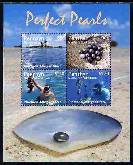 Cook Islands - Penrhyn 2011 Pearl Diving perf sheetlet containing 4 values unmounted mint , stamps on fishing, stamps on shells, stamps on marine life, stamps on scuba, stamps on tourism