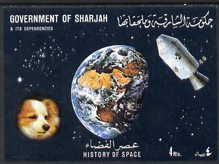 Sharjah 1970 History of Space #2 imperf m/sheet unmounted mint (Mi BL 68) , stamps on , stamps on  stamps on space