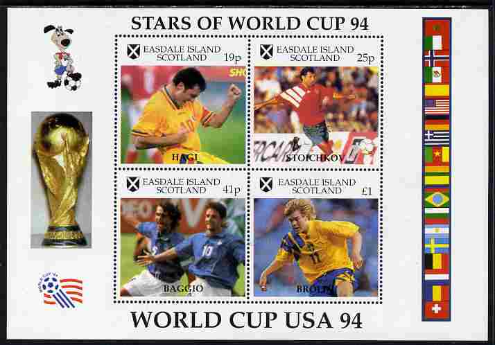 Easdale 1994 Football World Cup - Stars of the World Cup perf sheetlet containing 4 values, unmounted mint , stamps on football