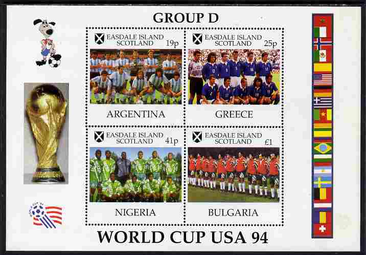 Easdale 1994 Football World Cup - Group D Countries perf sheetlet containing 4 values, unmounted mint , stamps on football