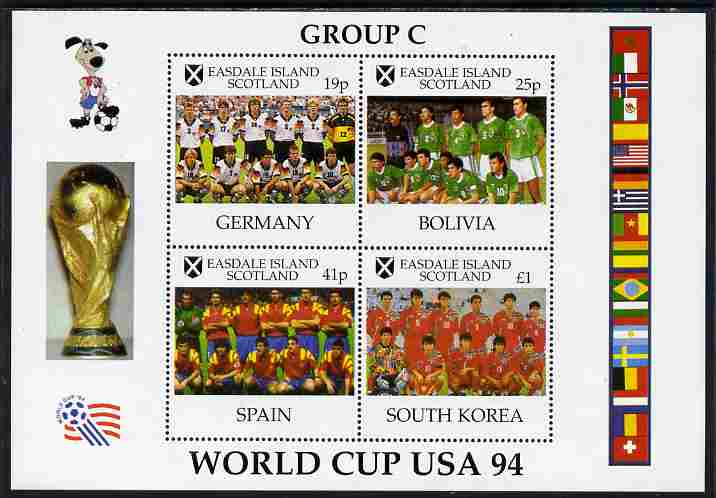 Easdale 1994 Football World Cup - Group C Countries perf sheetlet containing 4 values, unmounted mint , stamps on football