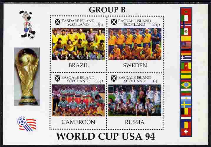Easdale 1994 Football World Cup - Group B Countries perf sheetlet containing 4 values, unmounted mint , stamps on football