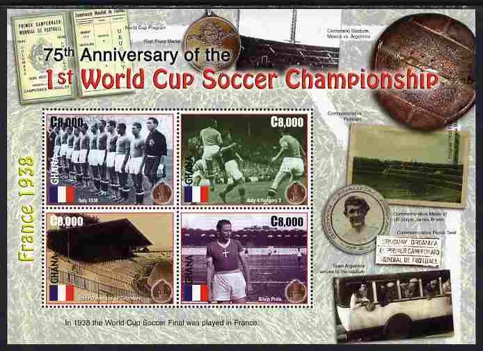 Ghana 2006 75th Anniv of 1st Football World Cup perf sheetlet of 4 unmounted mint, SG 3529a, stamps on football, stamps on medals