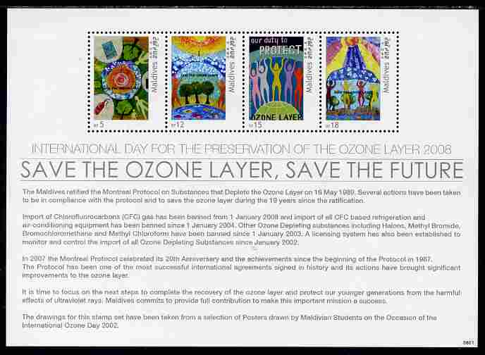 Maldive Islands 2008 International Day for the Preservation of the Ozone Layer perf sheetlet of 4  unmounted mint, SG MS4175, stamps on environment
