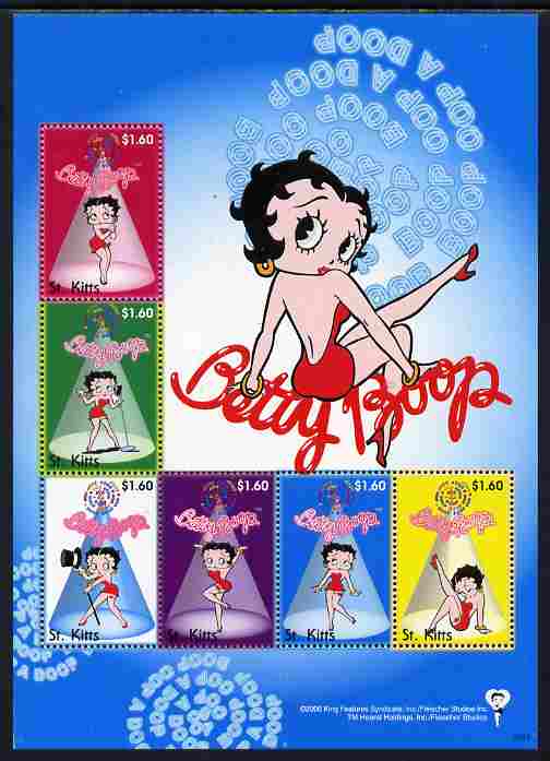 St Kitts 2007 Betty Boop perf sheetlet of 6 unmounted mint, SG 881a, stamps on cartoons, stamps on films