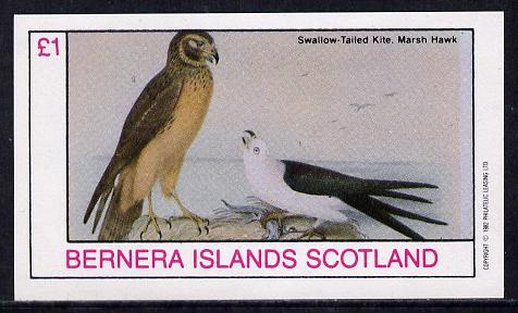 Bernera 1982 Birds #45 (Kite & Hawk) imperf souvenir sheet (Â£1 value) unmounted mint, stamps on birds, stamps on birds of prey