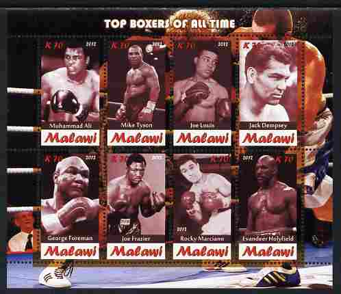 Malawi 2012 Top Boxers of All Time perf sheetlet containing 8 values unmounted mint, stamps on , stamps on  stamps on personalities, stamps on  stamps on sport, stamps on  stamps on boxing