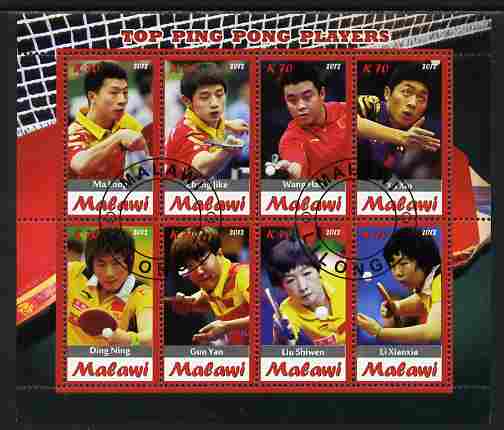Malawi 2012 Top Table Tennis Players of All Time perf sheetlet containing 8 values fine cto used, stamps on personalities, stamps on sport, stamps on table tennis