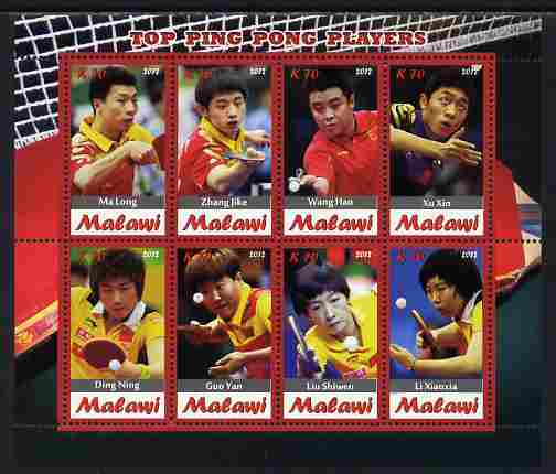 Malawi 2012 Top Table Tennis Players of All Time perf sheetlet containing 8 values unmounted mint, stamps on personalities, stamps on sport, stamps on table tennis
