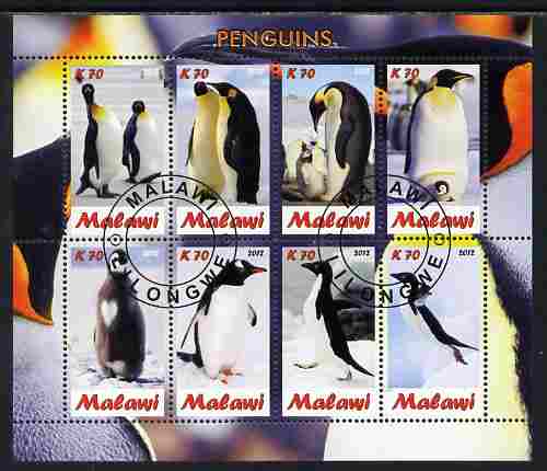 Malawi 2012 Penguins perf sheetlet containing 8 values fine cto used, stamps on birds, stamps on penguins, stamps on polar