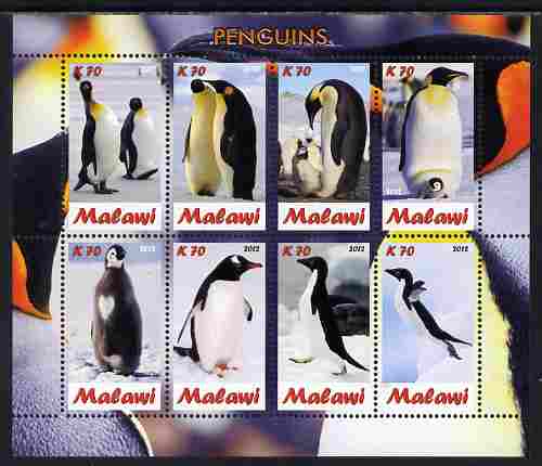 Malawi 2012 Penguins perf sheetlet containing 8 values unmounted mint, stamps on birds, stamps on penguins, stamps on polar