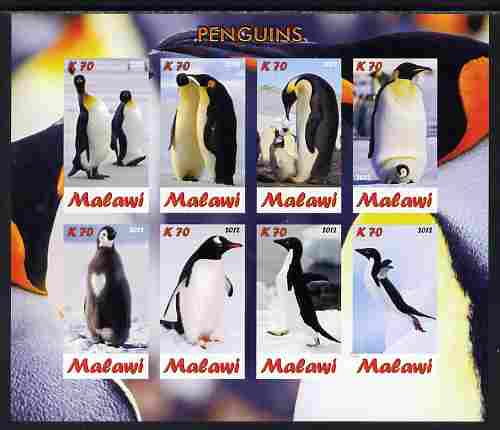 Malawi 2012 Penguins imperf sheetlet containing 8 values unmounted mint, stamps on birds, stamps on penguins, stamps on polar