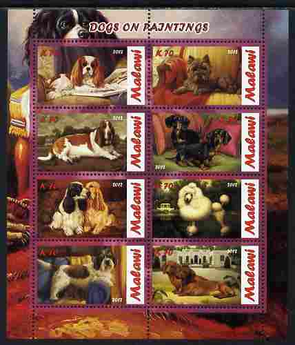 Malawi 2012 Dogs Featured on Paintings perf sheetlet containing 8 values unmounted mint, stamps on dogs, stamps on arts