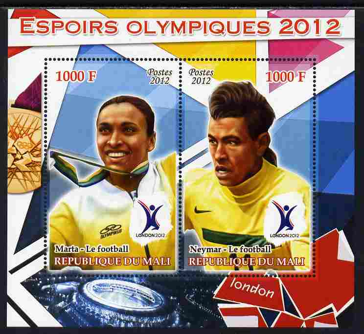Mali 2012 Olympic Hopefuls #3 perf sheetlet containing 2 values unmounted mint, stamps on olympics, stamps on football