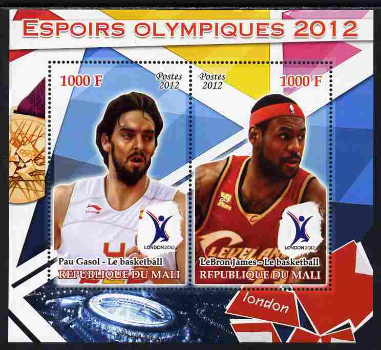 Mali 2012 Olympic Hopefuls #5 perf sheetlet containing 2 values unmounted mint, stamps on , stamps on  stamps on olympics, stamps on  stamps on basketball, stamps on  stamps on baseball