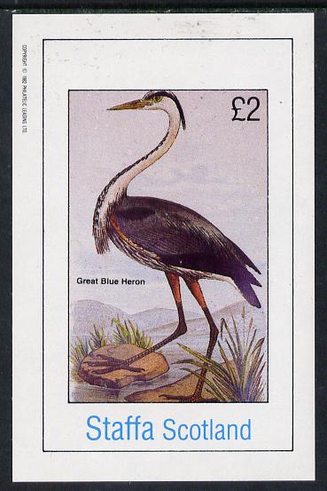 Staffa 1982 Birds #22 (Blue Heron) imperf deluxe sheet (Â£2 value) unmounted mint, stamps on birds   heron
