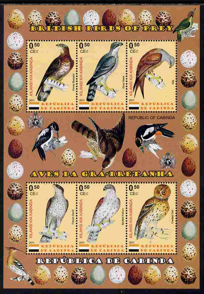 Cabinda Province 2011 British Birds of Prey #2 perf sheetlet containing 6 values unmounted mint, stamps on birds of prey, stamps on birds