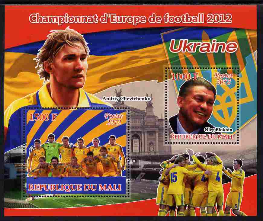 Mali 2012 European Footbal Championship - Ukraine large perf s/sheet containing 2 values unmounted mint, stamps on football, stamps on flags, stamps on 