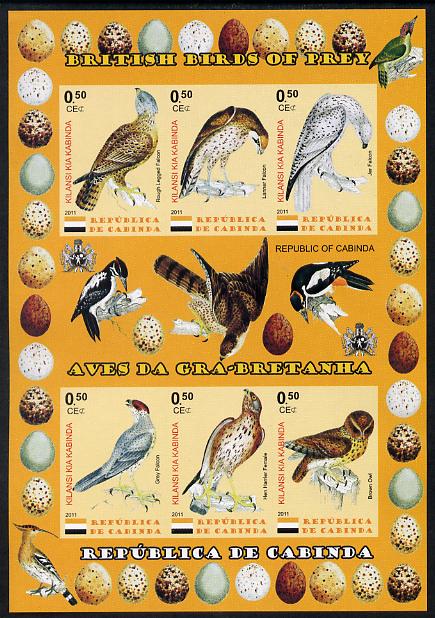 Cabinda Province 2011 British Birds of Prey #1 imperf sheetlet containing 6 values unmounted mint, stamps on birds, stamps on birds of prey, stamps on 