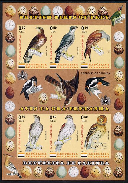 Cabinda Province 2011 British Birds of Prey #2 imperf sheetlet containing 6 values unmounted mint, stamps on birds, stamps on birds of prey, stamps on 
