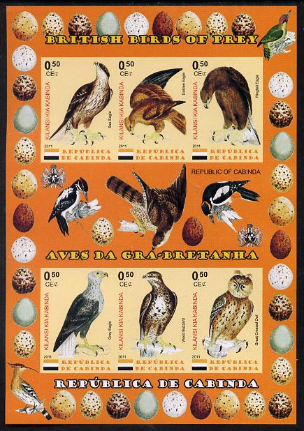 Cabinda Province 2011 British Birds of Prey #3 imperf sheetlet containing 6 values unmounted mint, stamps on birds, stamps on birds of prey, stamps on 