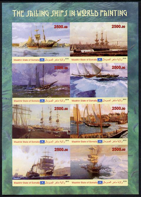 Maakhir State of Somalia 2010 Paintings of Sailing Ships imperf sheetlet containing 8 values unmounted mint , stamps on ships, stamps on arts