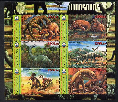 Maakhir State of Somalia 2011 Pre-historic Animals #7 perf sheetlet containing 6 values unmounted mint, stamps on dinosaurs