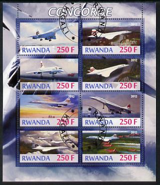 Rwanda 2012 Concorde perf sheetlet containing 8 values fine cto used, stamps on concorde, stamps on aviation