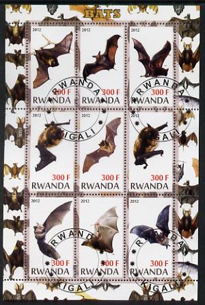 Rwanda 2012 Bats perf sheetlet containing 9 values fine cto used, stamps on mammals, stamps on bats