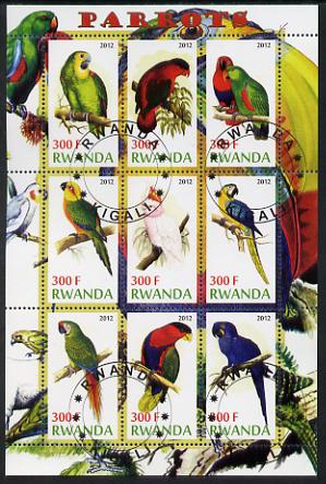 Rwanda 2012 Parrots perf sheetlet containing 9 values fine cto used, stamps on , stamps on  stamps on birds, stamps on  stamps on parrots