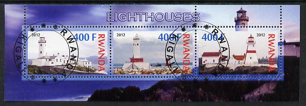 Rwanda 2012 Lighthouses perf sheetlet containing 3 values fine cto used, stamps on lighthouses