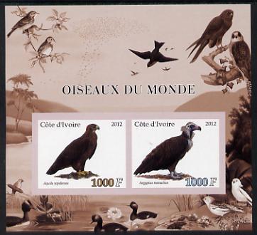 Ivory Coast 2012 Birds of the World #1 imperf sheetlet containing 2 values unmounted mint, stamps on birds, stamps on birds of prey, stamps on eagles