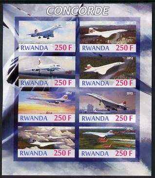 Rwanda 2012 Concorde imperf sheetlet containing 8 values unmounted mint, stamps on concorde, stamps on aviation