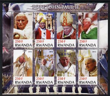 Rwanda 2012 Pope John Paul II perf sheetlet containing 8 values unmounted mint, stamps on personalities, stamps on pope, stamps on popes, stamps on religion