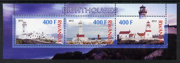 Rwanda 2012 Lighthouses perf sheetlet containing 3 values unmounted mint, stamps on lighthouses