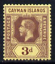 Cayman Islands 1912-20 KG5 MCA 3d purple on yellow (yellow back) mounted mint SG 45b, stamps on , stamps on  kg5 , stamps on 