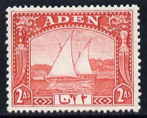 Aden 1937 Dhow 2a scarlet mounted mint, SG 4, stamps on , stamps on  stamps on , stamps on  stamps on  kg6 , stamps on  stamps on ships
