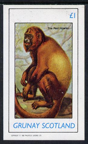 Grunay 1982 Animals (Red Howler Monkey) imperf souvenir sheet (Â£1 value) unmounted mint, stamps on animals   apes
