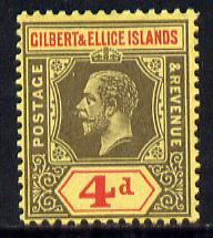 Gilbert & Ellice Islands 1912-24 KG5 MCA 4d black & red on yellow mounted mint SG 17, stamps on , stamps on  kg5 , stamps on 