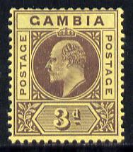 Gambia 1909 KE7 MCA 3d purple on yellow mounted mint SG 75, stamps on , stamps on  ke7 , stamps on 