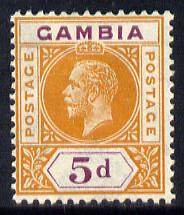 Gambia 1921-22 KG5 Script CA 5d orange & purple mounted mint SG 113, stamps on , stamps on  kg5 , stamps on 