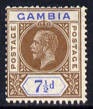 Gambia 1921-22 KG5 Script CA 7.5d brown & blue mounted mint SG 115, stamps on , stamps on  kg5 , stamps on 