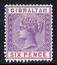 Gibraltar 1886-98 Sterling Currency 6d violet & red mounted mint SG 44, stamps on , stamps on  qv , stamps on 