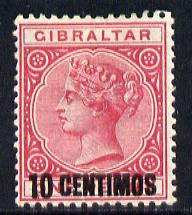 Gibraltar 1889 Spanish Currency Surcharge 10c on 1d rose mounted mint SG 16, stamps on , stamps on  qv , stamps on 