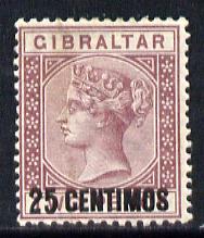 Gibraltar 1889 Spanish Currency Surcharge 25c on 2d brown-purple mounted mint SG 17, stamps on , stamps on  qv , stamps on 