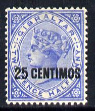 Gibraltar 1889 Spanish Currency Surcharge 25c on 2.5d blue mounted mint SG 18, stamps on , stamps on  qv , stamps on 