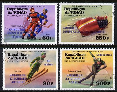 Chad 1976 Winter Olympic Medal Winners set of 4 cto used, SG 437-40*, stamps on , stamps on  stamps on sport     olympics      skating     ice hockey    skiing      bobsled     