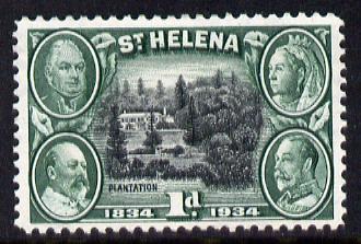 St Helena 1934 KG5 Centenary 1d mounted mint SG 115, stamps on , stamps on  stamps on , stamps on  stamps on  kg5 , stamps on  stamps on ships