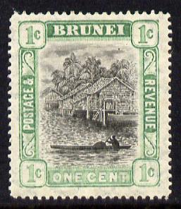 Brunei 1907-10 River Scene MCA 1c grey-black & pale green mounted mint SG 23, stamps on rivers